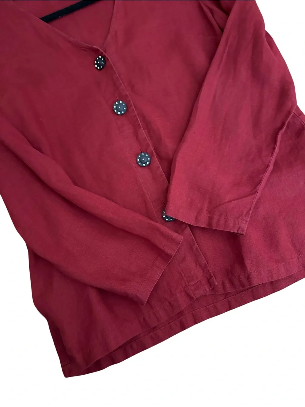 NEIMAN MARCUS 100% Linen Button Front Blouse Size Medium Red V-Neck Long Sleeve - Picture 5 of 11